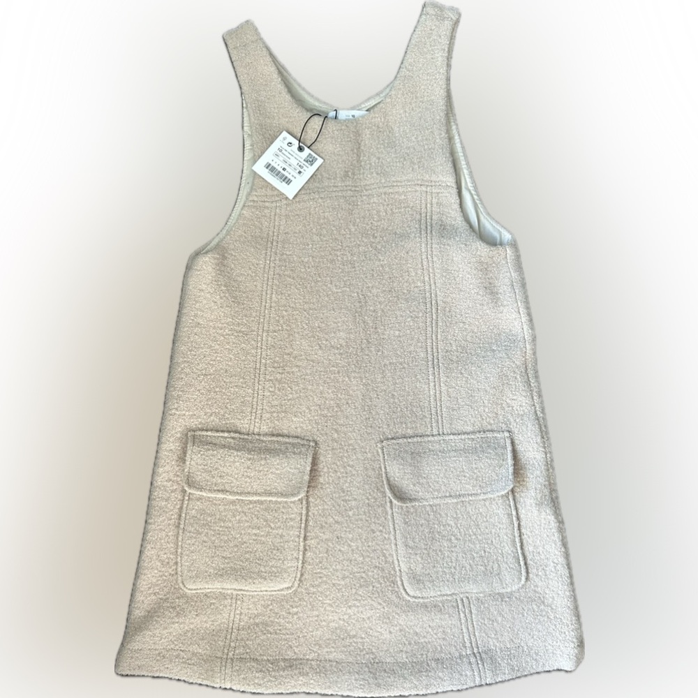 NEW with tags ZARA GIRLS 100% WOOL PINAFORE DRESS TAUPE BROWN SIZE 10 Years